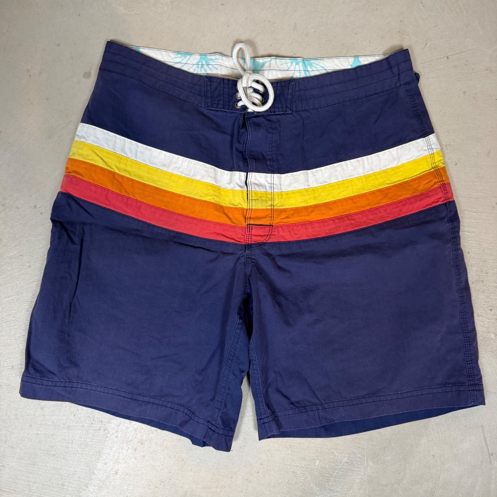 Brooks Brothers Mens Retro Striped Board Shorts Navy Blue Swim Trunks Size 33